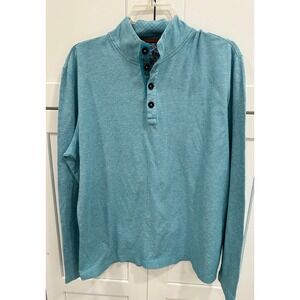 Robert Graham Mens XL Teal Blue Heathered Cotton Henley Pullover Shit